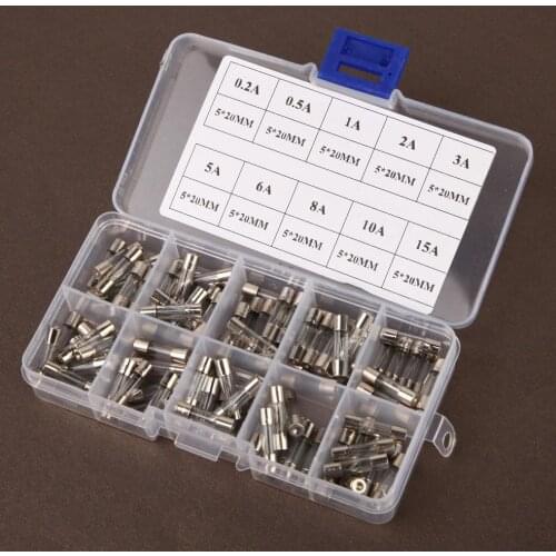 100PCS 5 x 20mm Fast Quick Blow Glass Tube Fuse Assortment Kit 5 * 20 Quick Blow Glass Tube Fuse Classification Tool, 5 x20mm