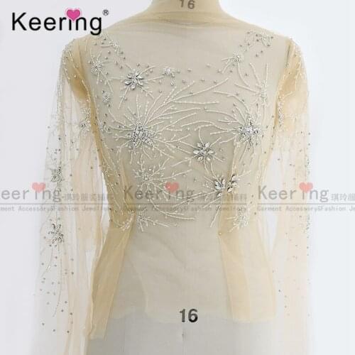 Front and sleeves)Hand-made Silver Rhinestone bodice applique Dress Patch For Wedding Dress WDP-211