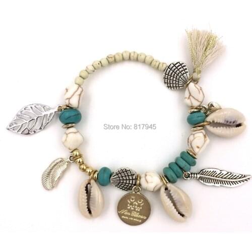 2015 New Euro Jewelry Wholesale Charm Bracelet shell bangles for women vintage bracelet