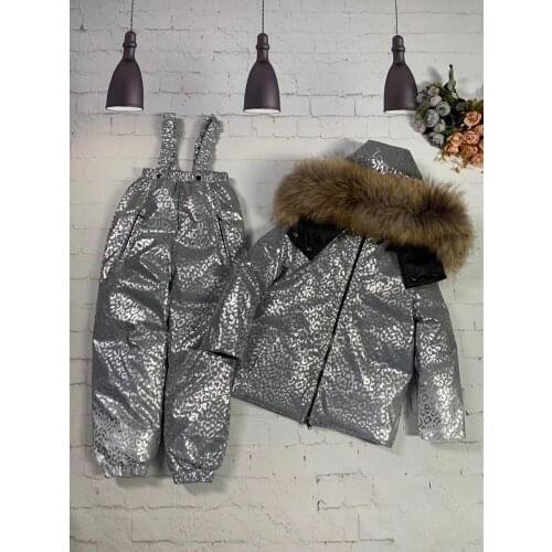 Real fur New 2021 Winter Jacket Children down jackets & PANT duck down Fur hooded girl snowsuit boy Suit set outerwear ski suit