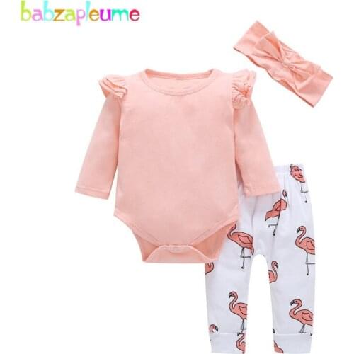 Baby Outfit 3Piece Clothes Set Spring Autumn Wear Infant Clothing Newborn Jumpsuit Long Sleeve Romper+Cute Pants+Headband BC1740