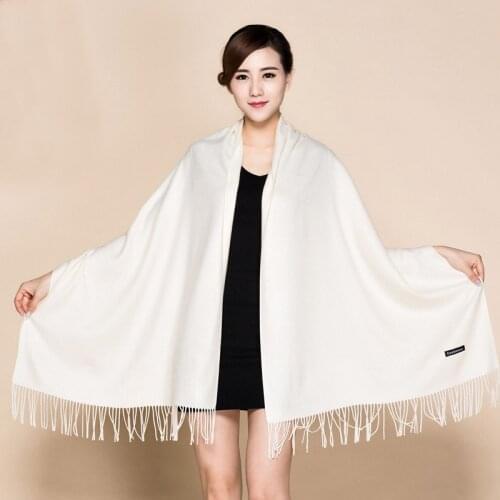 Solid White 100% Soft Womens New Large Fashion Fine Tassels Cashmere Pashima Thick Long Shawl Scarfs Wrap Warm 112001