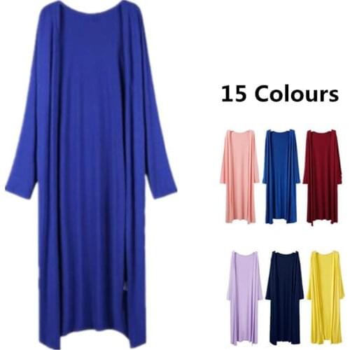 Plus Size M-4XL Solid Color Elegant Ladies Modal Cotton None Button Loose Cardigan Long Sleeve Women Dress Black/White Clothing