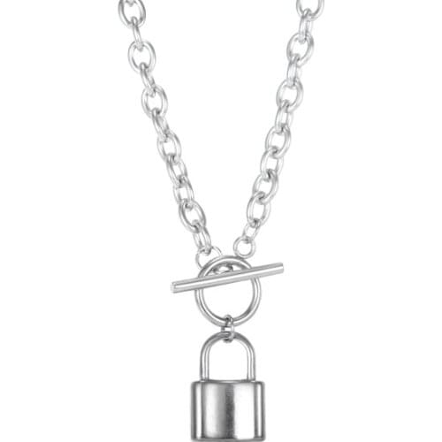 Lock Hip Hop Pendant Necklaces Punk Party O-chain Gothic Stainless Steel Necklace Women Jewelry Choker