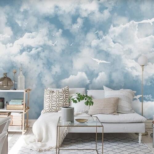 Custom Photo Mural Wallpaper 3D Blue Sky White Clouds Seagull Children Room Boys Room Bedroom Creative Background Wall Painting
