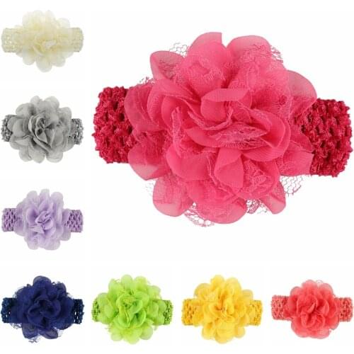 Solid Color Chiffon Flower Newborn Baby Girls Headband Toddler Elastic Hairband Fashion Sweet Infant Headwear Kids Birthday Gift
