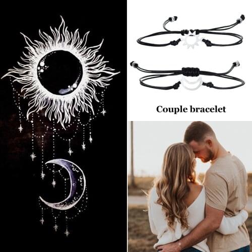 Adjustable Rope Bracelet ,Sun and Moon String Wristband for Women Men Couples Family Gifts