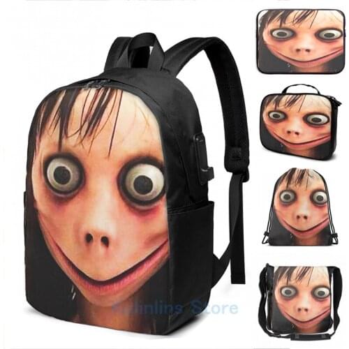Funny Graphic print Momo (Creepypasta) USB Charge Backpack men School bags Women bag Travel laptop bag