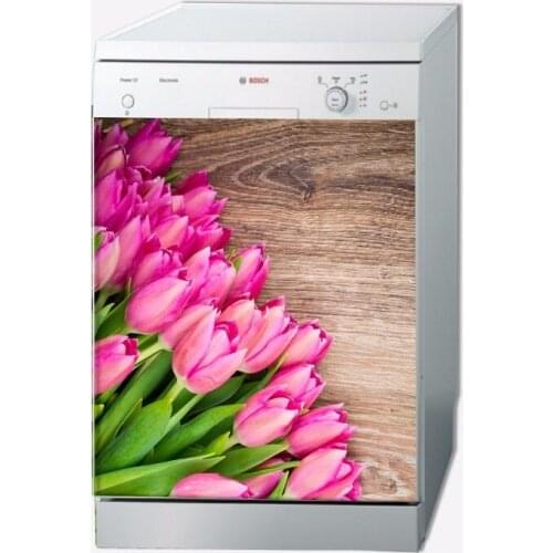 3D Pink Lily On Wood SelfAdhesive Refrigerator Dishwasher Door Sticker Wallpaper wall sticker Kitchen wallpaper Poster