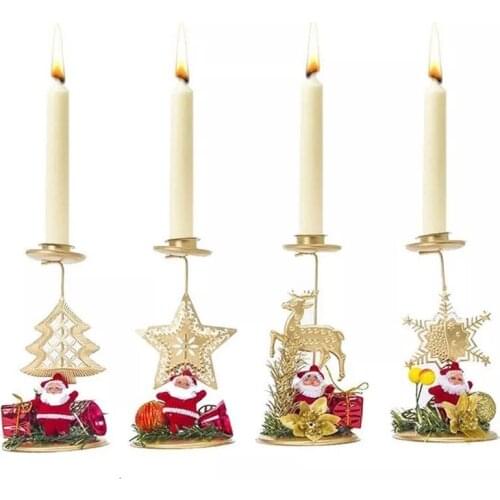 Santa Claus Snowflake Star Christmas Candlestick Iron Candle Ornament Gift Desktop Candle Holder For Xmas Table Decoration Gold