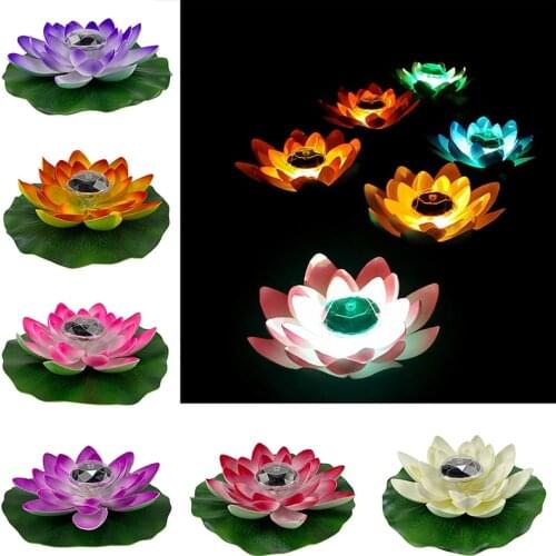 1PC 28CM 6 Color Solar Powered LED Flower Light Rechargeable Battery Artificial Lotus Floating Lamp Fountain Pond Pool Light