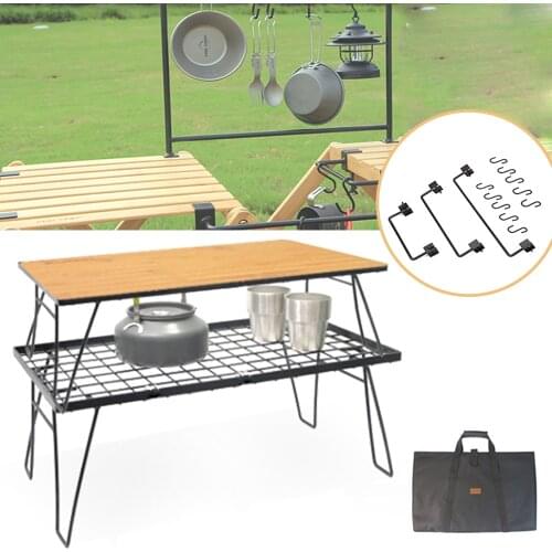 Best Portable Camping Table Iron BBQ Grill Outdoor Picnic Barbecue Campfire Tableware Storage Folding Table High Quality
