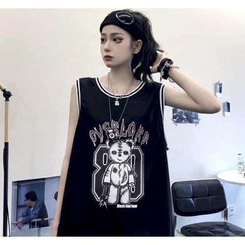 Goth hip hop vest 2021 new summer sleeveless T-shirt women outer wear Korean loose Harajuku Sport style all-match vest top trend