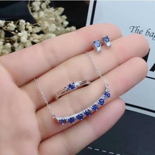 Shilovem 925 sterling silver real Natural sapphire Rings pendants stud earrings fine Jewelry women wedding open jctz3.50303agl