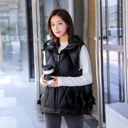 Hooded Down Cotton Silk Waistcoat Women Short 2021 Autumn and Winter New Fashion Shiny Korean Loose Jacket Waistcoat