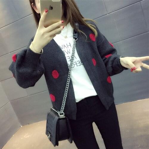 Womens needlework Coat female sweater coat spring autumn Lantern sleeve loose cardigan sweater tops beauty outwear
