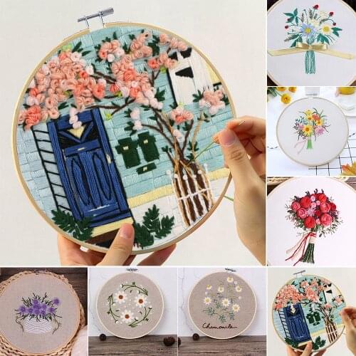 1PCS Embroidery Kit Flower Pattern Cross Stitch DIY Needlework Kit Tools Beginner Embroidery Starter Set For Handicraft Lover