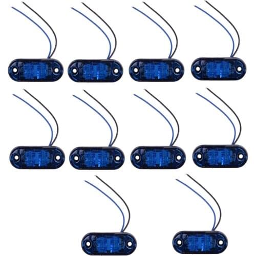 10pcs/Set Blue 2 LED 12V-24V Side Marker Indicators Light IP67 Waterproof Lamp for Universal Lorry Car Trailer Truck