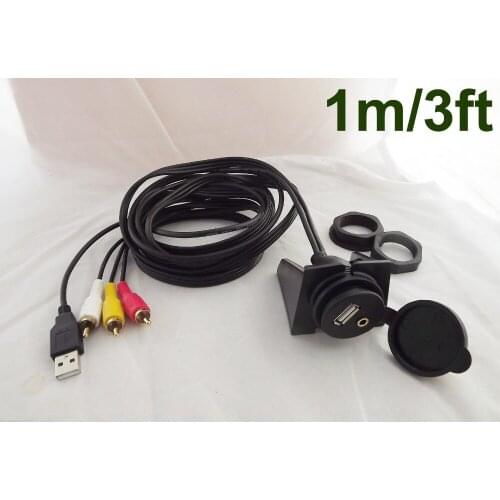 10pcs Car Dashboard Flush Mount 3.5mm to Male 3RCA USB Extension Audio&Video Cable 3ft 6ft