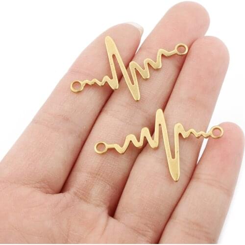 20pcs Raw Brass Ecg Pulse Heartbeat Charms Pendant Bracelet Connector Fit DIY Necklace Jewelry Making Findings37*24mm
