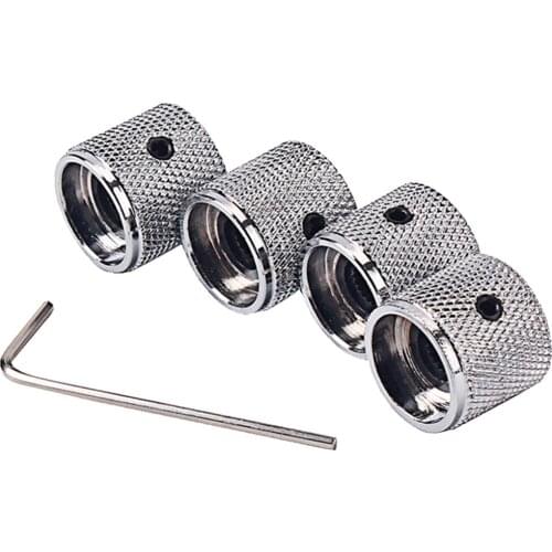 4 Pieces Electric Guitar Bass Dome Volume Tone Speed Control Knob Button with Wrench Chrome Parts Accessories