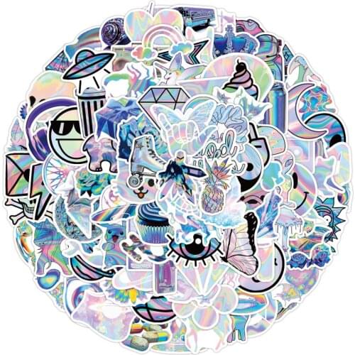 50/100Pcs Cartoon Holographic Laser Stickers Waterproof for Laptop Phone Bicycle Skateboard Water Bottle Luggage Car Graffiti