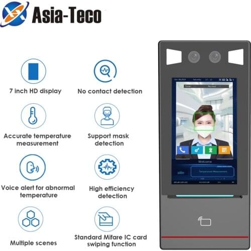 7-inch Touch screen wrist temperature Dynamic face recognition Thermal Time attendance access control 13.56MHZ card 20000 face