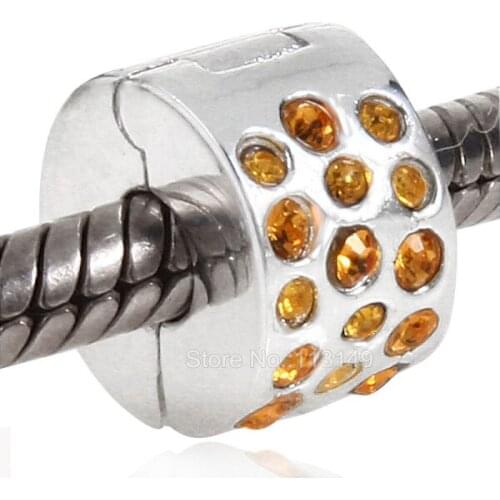 8 Colors Austrian Rhinestones Pave Authentic 925 Sterling Silver Lock Clip European Charm Stopper Beads Factory Sale SCSB021