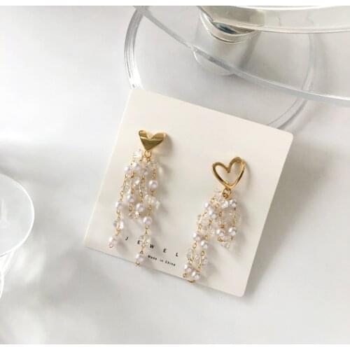 Asymmetric Pearls Tassel Designer Earrings Crystal Long Temperament Fashion Earrings