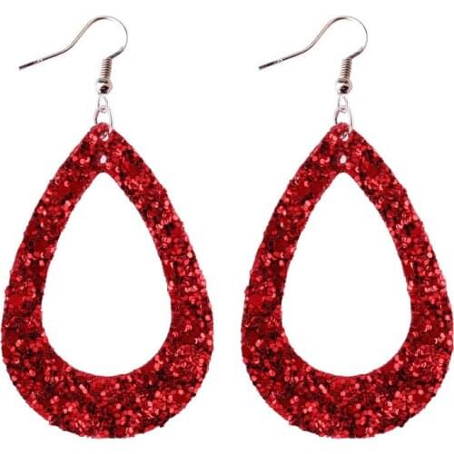 Large Hollow Out Glitter Leather Teardrop Earrings 2020 New Fashion Jewelry Red Earrings for Women