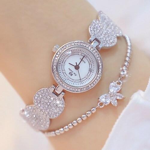 BS Hot Selling Full Diamond Women Watches Silver Female Ladies Watch reloj mujer Bracelet Watch Luxury Dresses Stainless Steel
