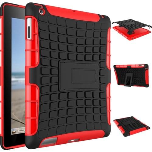 For iPad 4 Case TPU and PC 2 in 1 Cover for 9.7 Inch iPad 2 3 Tire Patterned Shockproof Protective Cases+PET Film+Stylus Pen