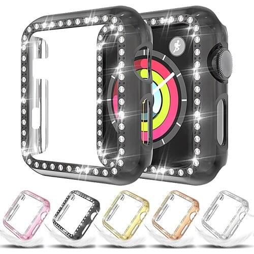 Diamond Case For Apple Watch 42mm Series 5 44mm 40mm iWatch 4 Screen Protective cover PC Watch Case for apple watch 3 case 38mm