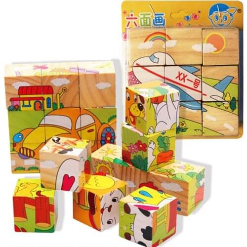 Wooden Baby Gift 9Pcs/Set Three Dimensional Animal Pattern Building Blocks Jigsaw Puzzle Early Education Toy Childrens Toys