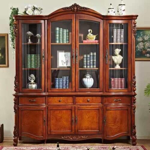 Solid wood furniture factory American solid wood bookcase European solid wood carving large bookcase bookcase villa study furnit