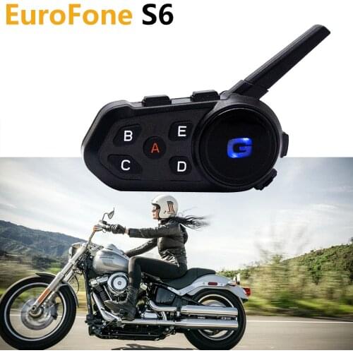 1PC EuroFone S6 Motorcycle Bluetooth v5.1 Intercom Waterproof Helmet Headsets 6 Riders Auriculares1200M Talking FM Radio
