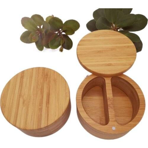 Seasoning Container Bamboo Condiment Box Creative Double Grid Round Spice Jar