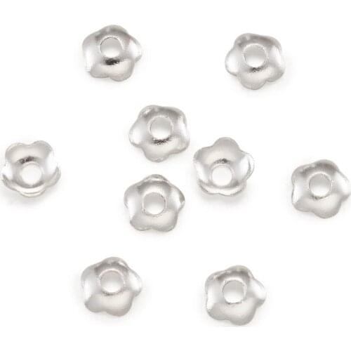 Brass Bead Caps, Flower, Silver Color, Size: about 4mm in diameter, hole; 1.2mm