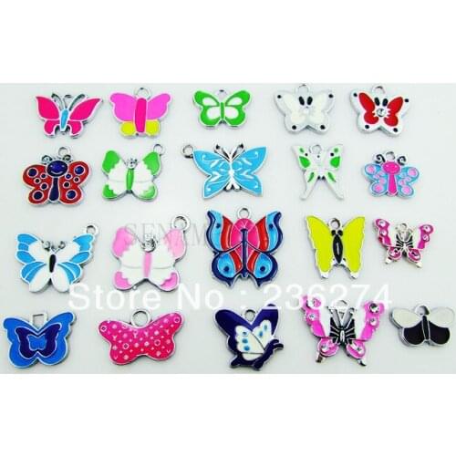 M6 Wholesale Mix 100Pcs Alloy Metal Enamel Butterfly Charms DIY hang accessories