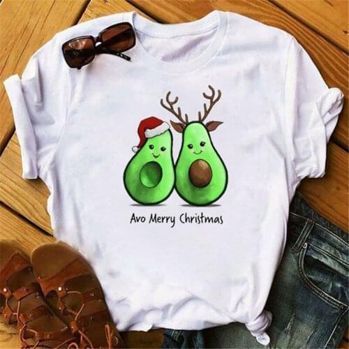Cute Avocado Printed Tshirts Funny Women Christmas Tshirt Fashion Round Neck Tops Summer Casual Tshirts Clothing Tops