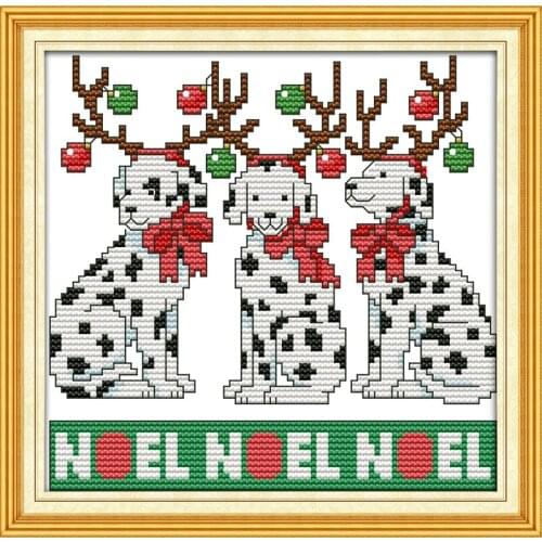 The Christmas dogs Handmade Printed Canvas Cross Stitch Kit Decore 11CT 14CT Canvas DMC Embroidery Needlework Cross-stitch set