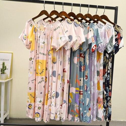 Oversized Nightdress Women Cotton Soft Printed Sleepwear Sexy Breathable Women'dress Casual Nightie Home Clothes Sleepdress