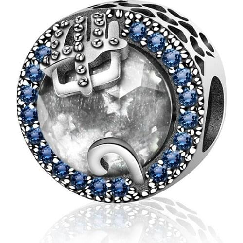 NEW 100% 925 Sterling Silver Bead Radiant Heart Blue White Glass Crystal Clear Charm Fit Original Design DIY Bracelet 1081-1100