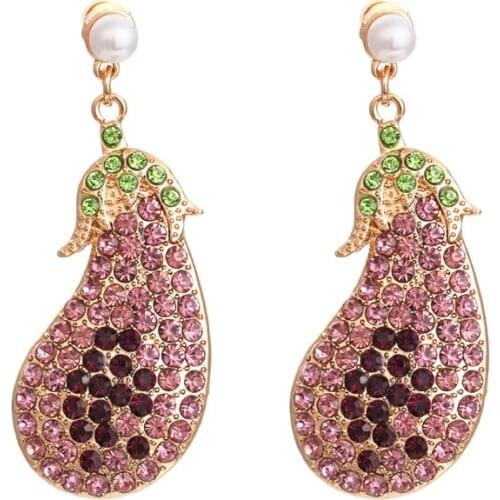 2021 New Ladies Luxury Diamond Retro Earrings Casual Fashion Colored Diamond Eggplant Earrings Wedding Party Gift