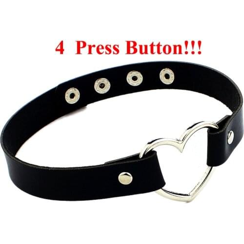 Heart Shape Buckle Necklace Punk Choker for Women 4 Button Adjustable Soft PU Leather Cute Party Jewelry