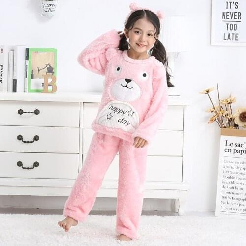 Baby Girls Plush Pajamas Set Kids Clothes Cartoon Cotton Sleepwear winter Pyjamas Kids Boys Clothes Long-sleeved Homewear Suits