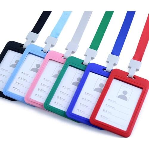 Plastic Credential Student Nurse ID Badge Clear Card Holder Business Pass Tag Holder Office Work Card Case Holder with Lanyard