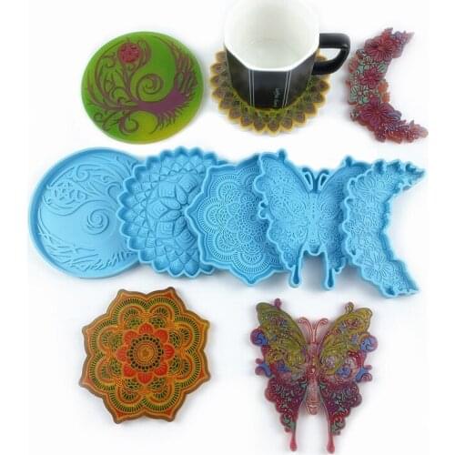 Mandala Coaster Epoxy Resin Mold Round Tray Cup Mat Casting Silicone Mould DIY Crafts Home Decoration Making Tool M253