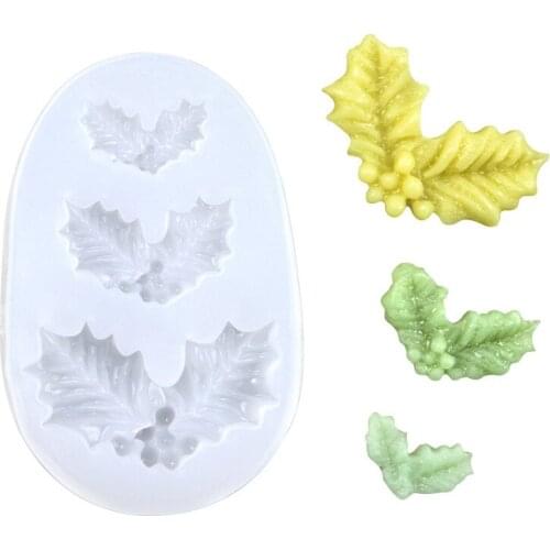 Silicone Mold Holly Leaf for Cummy Fudge Biscuit Cake Chocolate Mold Baking Tools Christmas Cake Decoration Tool Silicon Moulds