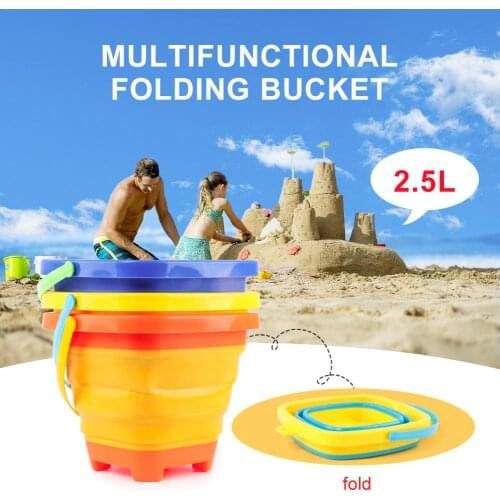 2.5L Beach Folding Bucket Silicone Outdoor Camping Car Wash Folding Buckets Kid Sand Toy Travel Fishing Bucket